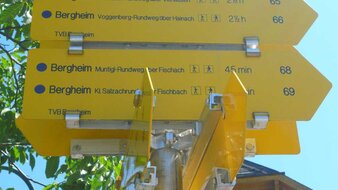 Gelbe Schilder mit Wegebezeichnungen | © Tourismusverband Bergheim